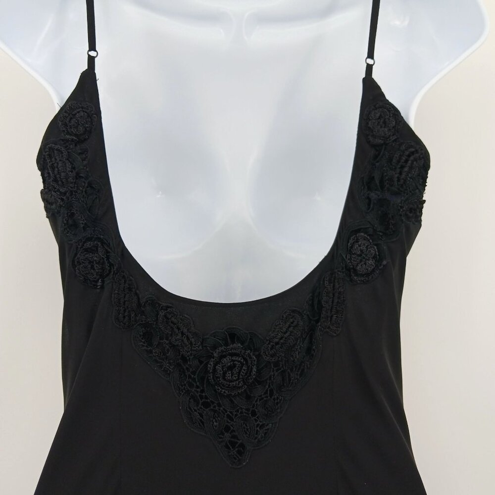 Vintage Cachet Y2K Black Handkerchief Hem Midi Dress Crochet Details Size 12 - Picture 6 of 14